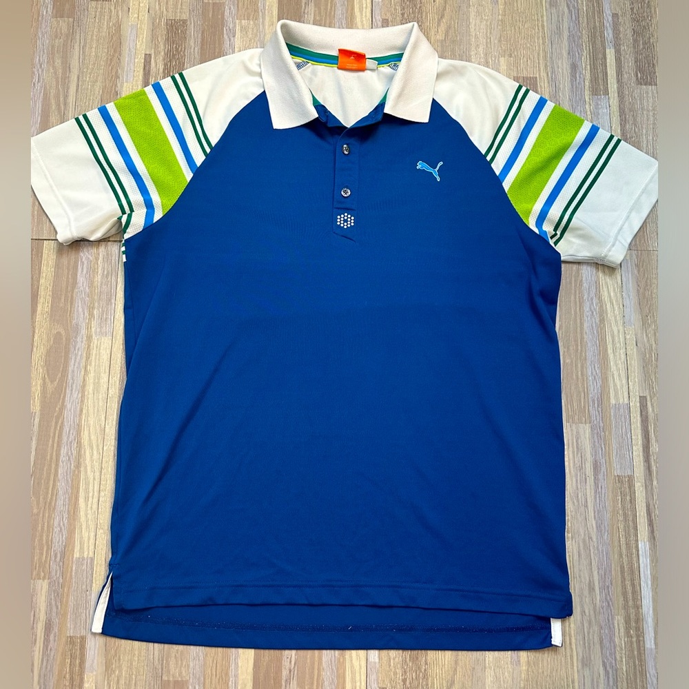 Men’s Blue, Green & White Golf Shirt by Puma, Side Medium